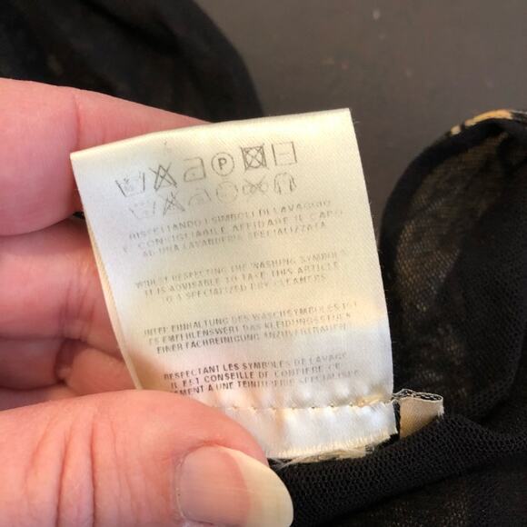 Fuzzi black white gold floral fringe trim open front kimono top size Medium - Picture 10 of 16